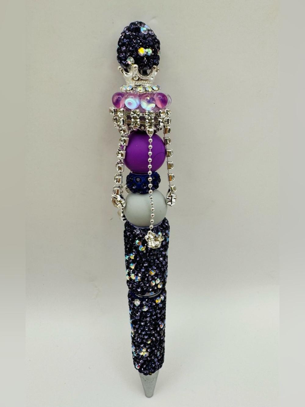 Handmade Aurora Purple Crystal Bling Pen With Dangling Rhinestone Chain Pendants - Picture 3 of 10